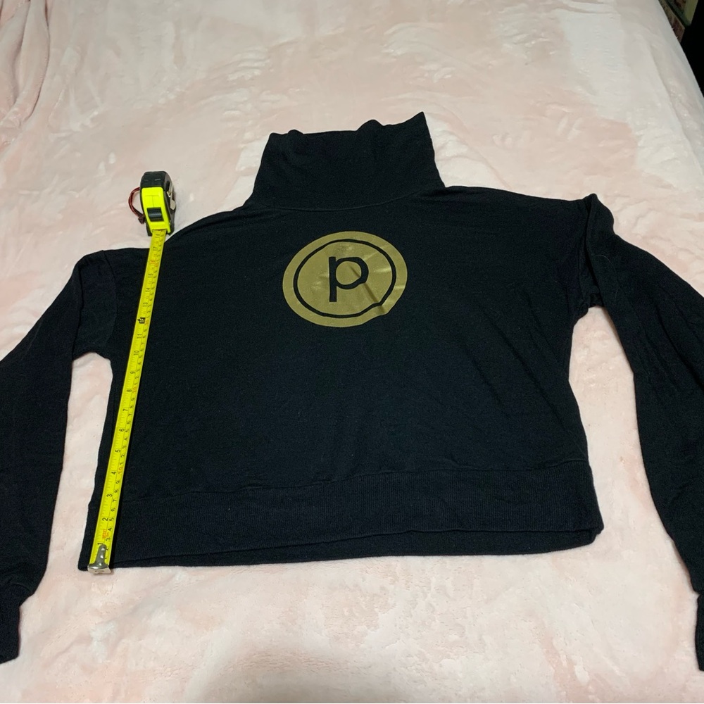 Black crew neck sweatshirt with Gold Circle P logo